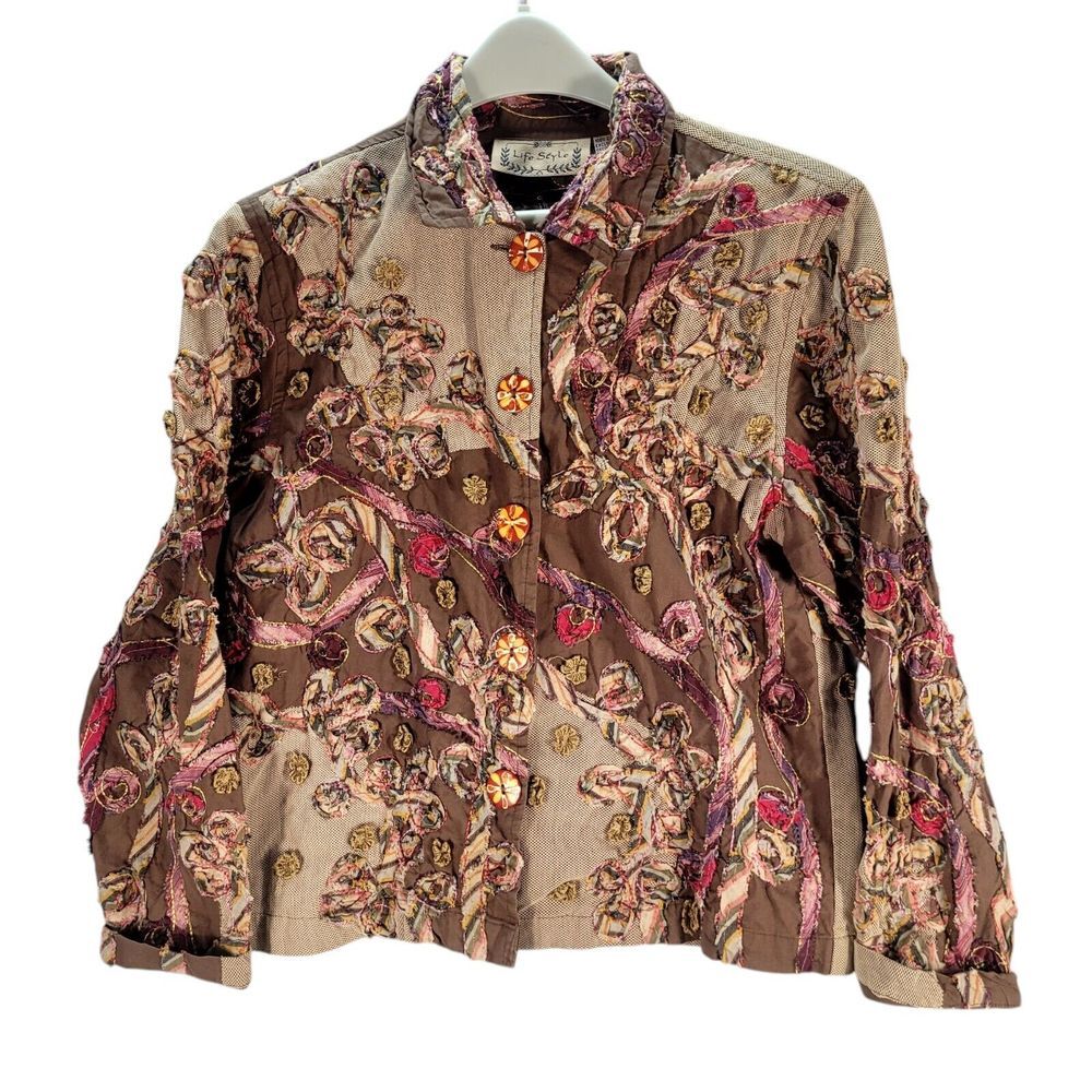 Life Style Artsy‎ Jacket Brown Cotton Long Sleeved Size Small